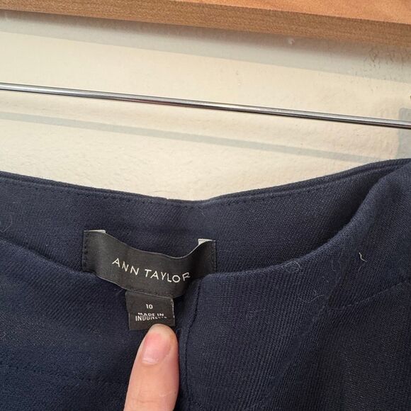 Ann Taylor Wide Leg High Rise Crop Pants Size 10 Linen Blend Blue Nautical - Picture 2 of 3